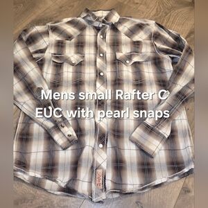Rafter C Men’s Brown Plaid Pearl Snap Button-Down Shirt